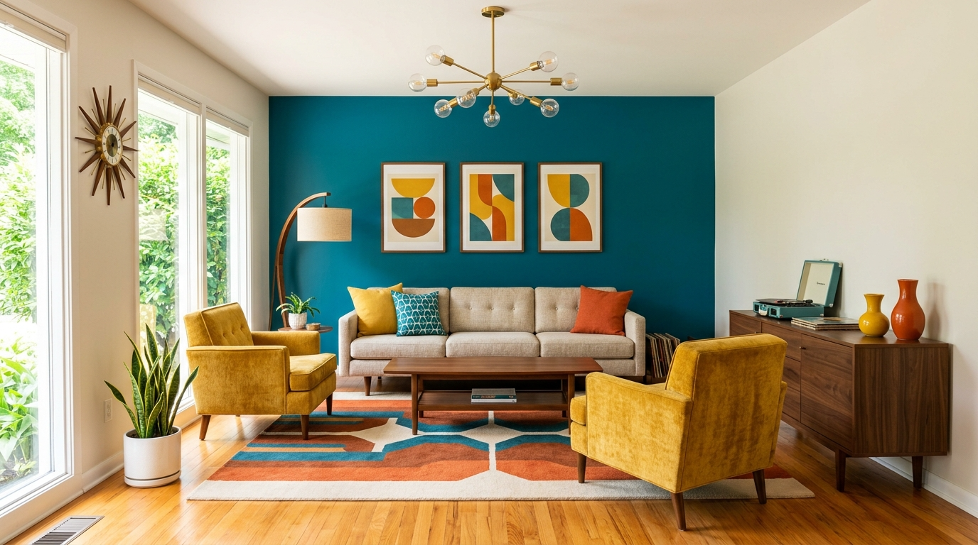 5) Add bold accents (mustard, teal, burnt orange) with restraint